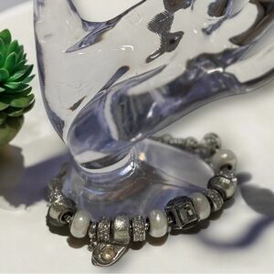 💎💟Vintage Silver Charm Bracelet with Pearls